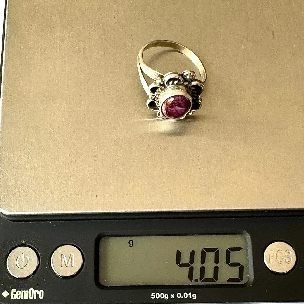 Navajo Flower Ring Purple Spiny Oyster Sz 9 Sterling Silver Native Signed Morgan